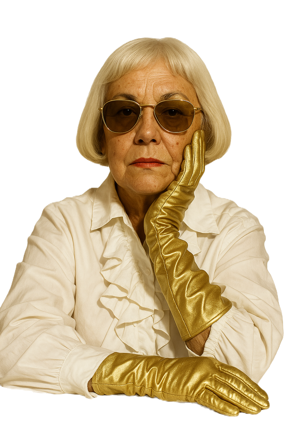 Frau mit goldenen Handschuhen